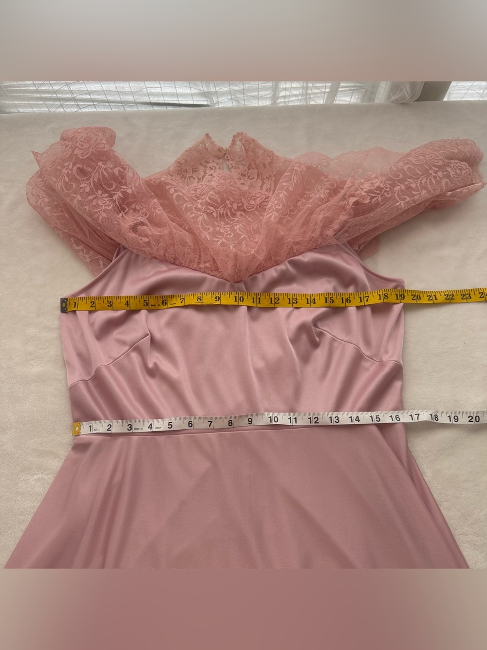 Vintage 80s JC Penney Lace Prom Maxi Dress Light Pink Modern 10/12 Prairie Gown - Picture 12 of 13